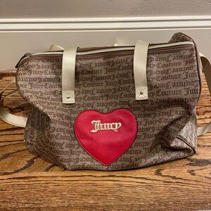 Juicy Couture Tan and Red Heart Tote Duffel Bag
